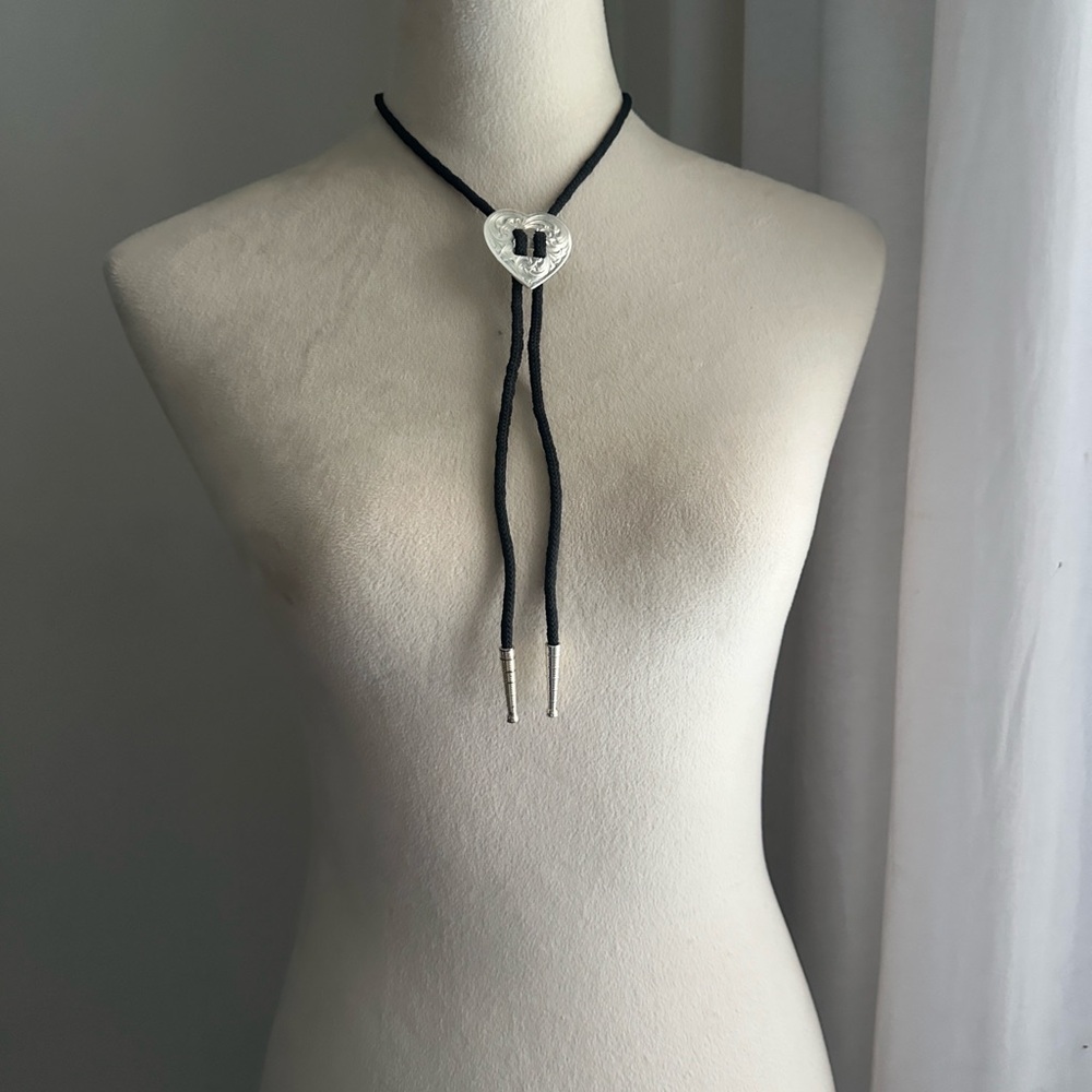 Coastal Cowgirl Western Love Black and Silver Heart Bolo Lariat Necklace